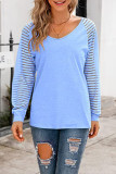Casual Striped See-through V Neck Tops
