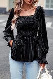 Elegant Solid Fold Square Collar Tops