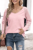 Casual Striped See-through V Neck Tops
