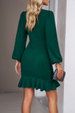 Celebrities Solid Fold O Neck Irregular Dress Dresses