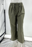 Casual Solid Draw String Loose Mid Waist Straight Solid Color Bottoms