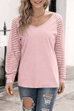 Casual Striped See-through V Neck Tops