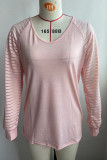 Casual Striped See-through V Neck Tops