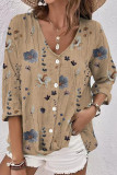 Casual Sweet Floral Buttons V Neck Tops