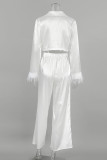 Elegant Solid Buttons Feathers Turn-back Collar Long Sleeve Two Pieces