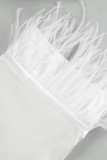 Elegant Solid Buttons Feathers Turn-back Collar Long Sleeve Two Pieces