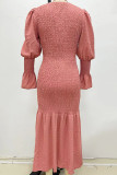 Elegant Solid Fold O Neck Wrapped Skirt Dresses
