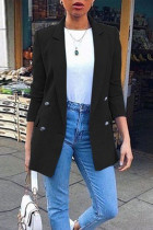 Casual Solid Patchwork Turn-back Collar Outerwear