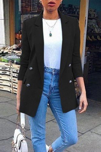 Casual Solid Patchwork Turn-back Collar Outerwear
