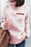 Casual Solid Patchwork Turtleneck Tops