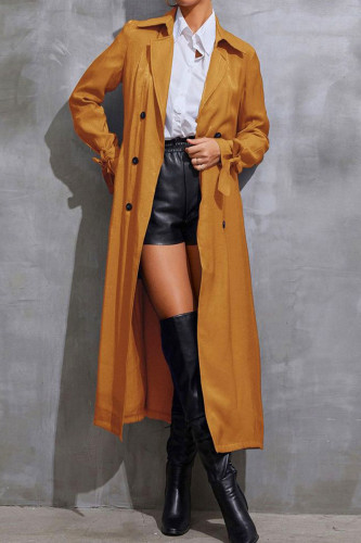 British Style Elegant Solid Bandage Turn-back Collar Outerwear