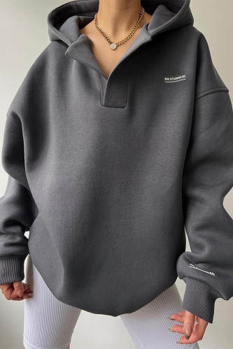 Casual Letter Printing Hooded Collar Tops