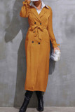 British Style Elegant Solid Bandage Turn-back Collar Outerwear