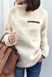 Casual Solid Patchwork Turtleneck Tops
