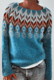 Casual Color Block Contrast O Neck Tops