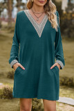 Casual Solid Lace V Neck A Line Dresses