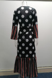 Elegant Print Patchwork High Opening V Neck Printed Dress Dresses