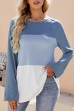 Casual Color Block Contrast O Neck Tops
