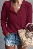 Casual Solid Buttons O Neck Tops