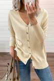 Elegant Solid Buttons V Neck Outerwear