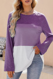 Casual Color Block Contrast O Neck Tops