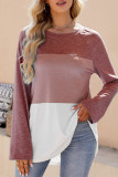 Casual Color Block Contrast O Neck Tops
