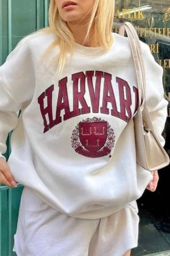 Casual Letter Printing O Neck Tops