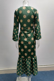 Elegant Print Patchwork High Opening V Neck Printed Dress Dresses