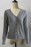 Elegant Solid Buttons V Neck Outerwear