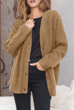 Casual Simplicity Solid Buttons V Neck Tops