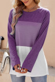 Casual Color Block Contrast O Neck Tops