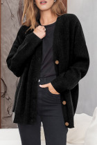Casual Simplicity Solid Buttons V Neck Tops