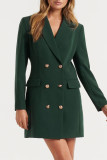 British Style Solid Pocket Turndown Collar Suit Dress Dresses