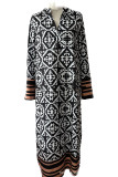 Street College Geometric Print Contrast V Neck Printed Dress Dresses