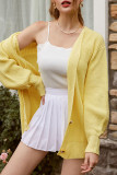 Casual Solid Buttons V Neck Outerwear