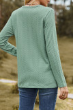 Casual British Style Solid Buttons Slit O Neck Tops