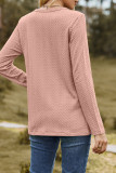 Casual British Style Solid Buttons Slit O Neck Tops