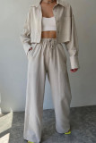 Casual Solid Frenulum Turndown Collar Long Sleeve Two Pieces