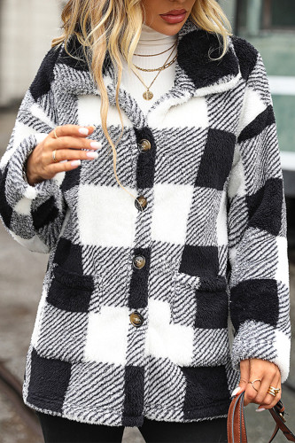 Street Plaid Patchwork Pocket Turndown Collar Outerwear
