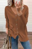 Elegant Solid Buttons V Neck Outerwear