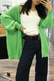 Casual Solid Buttons V Neck Outerwear
