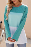 Casual Color Block Contrast O Neck Tops