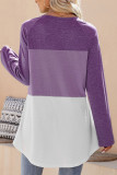 Casual Color Block Contrast O Neck Tops