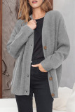Casual Simplicity Solid Buttons V Neck Tops