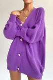 Casual Solid Buttons V Neck Outerwear