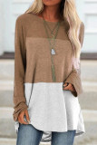Casual Color Block Contrast O Neck Tops
