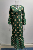 Elegant Print Patchwork High Opening V Neck Printed Dress Dresses