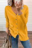 Elegant Solid Buttons V Neck Outerwear