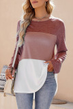 Casual Color Block Contrast O Neck Tops