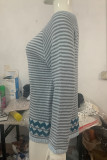 Casual Color Block Contrast O Neck Tops